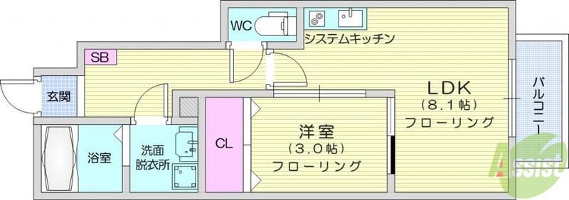 LARIMAR(1LDK/1階)の間取り写真