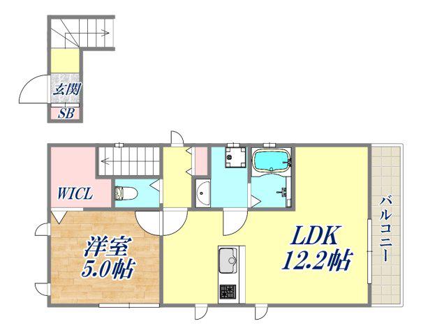 ディアコート稲葉荘B棟(1LDK/2階)の間取り写真