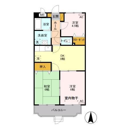 東武日光線 新栃木駅 徒歩6分 3階建 築28年(3DK/1階)の間取り写真