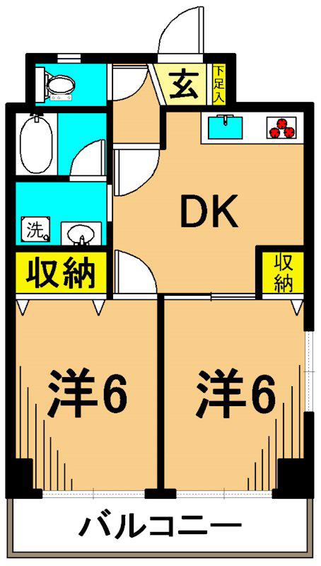 パレスフロラシオン(2DK/2階)の間取り写真