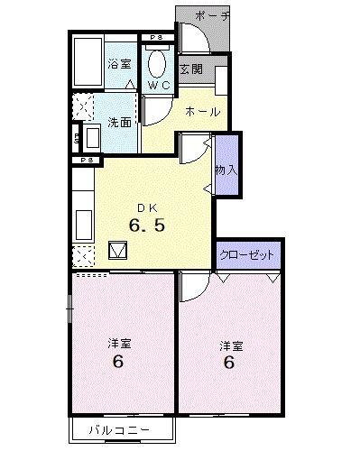 サウザンズヒルA(2DK/1階)の間取り写真