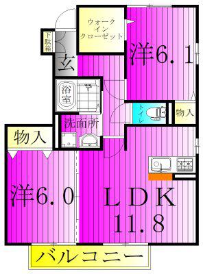 サントビーサウスヒルB棟(2LDK/1階)の間取り写真