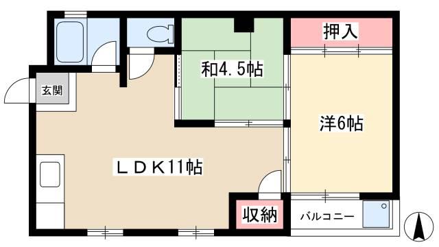一歩堂マンション(2LDK/5階)の間取り写真