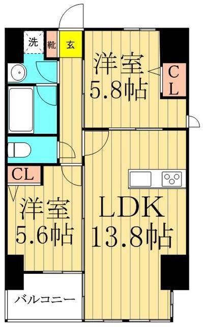 スペースシップⅡ青砥(2LDK/11階)の間取り写真