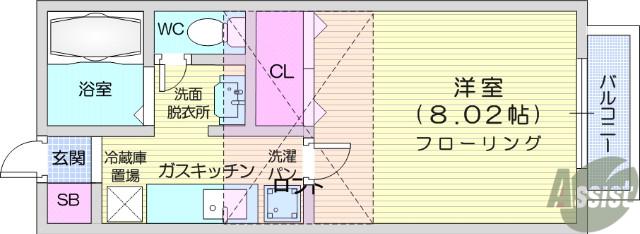 ガルテン山王 参番館(1K/1階)の間取り写真