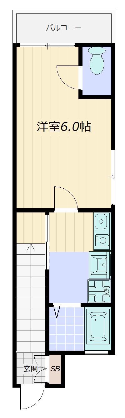 守口市藤田町5丁目ハイツ(1K/2階)の間取り写真