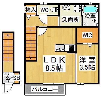 クレールベルヴィル立花(1LDK/2階)の間取り写真