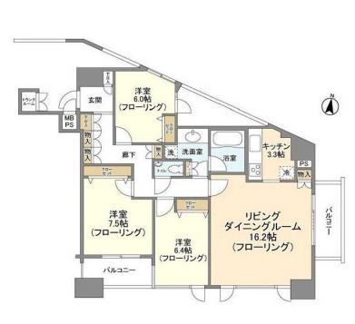 HF白金高輪レジデンス(3LDK/12階)の間取り写真