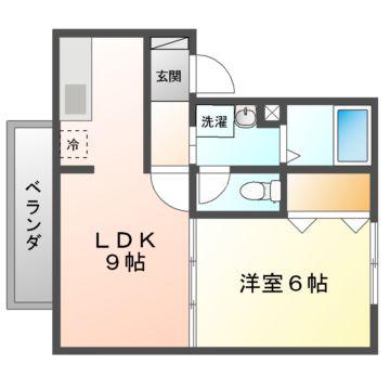 ハイカムール鷹清水(1LDK/1階)の間取り写真