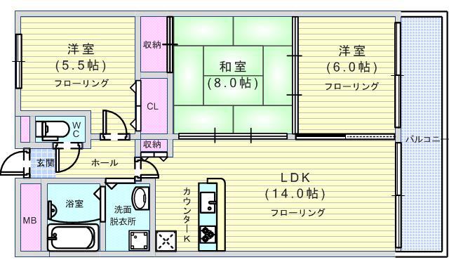 パラッツォ・デル・ソーレ(3LDK/3階)の間取り写真