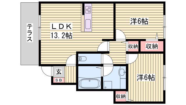 しんでれら・円山 B棟(2LDK/1階)の間取り写真