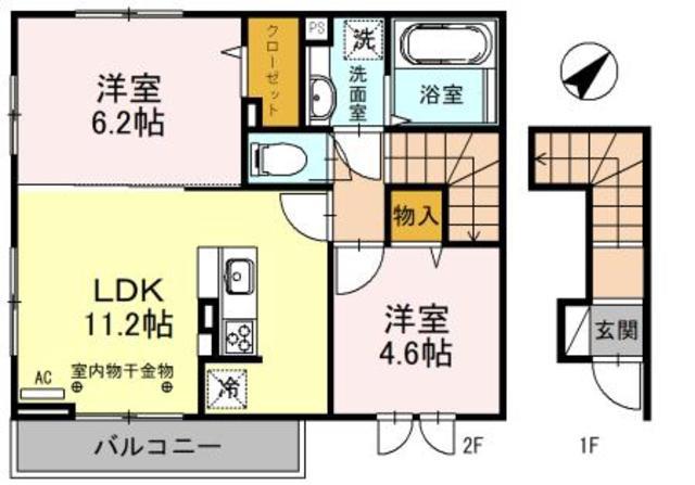 オルソ南鳩ヶ谷(2LDK/2階)の間取り写真