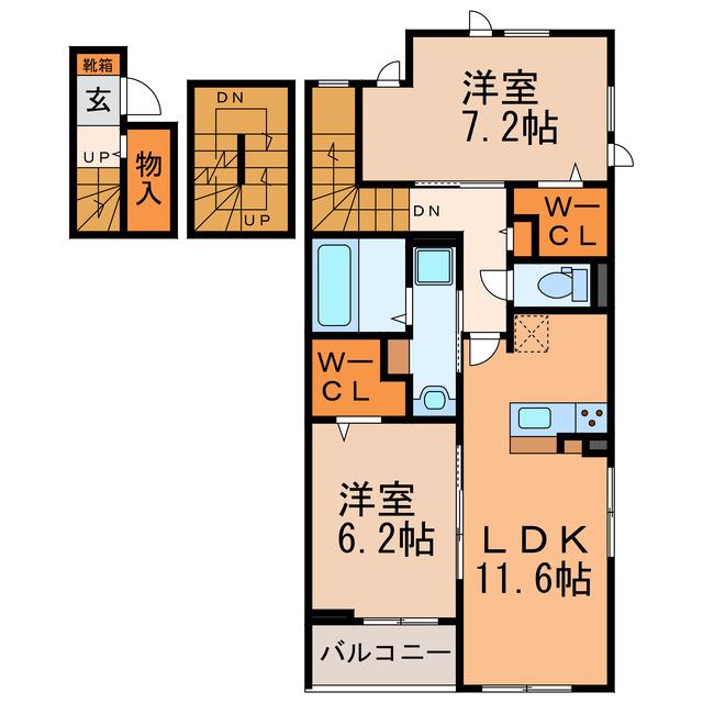 ハピネス(2LDK/3階)の間取り写真