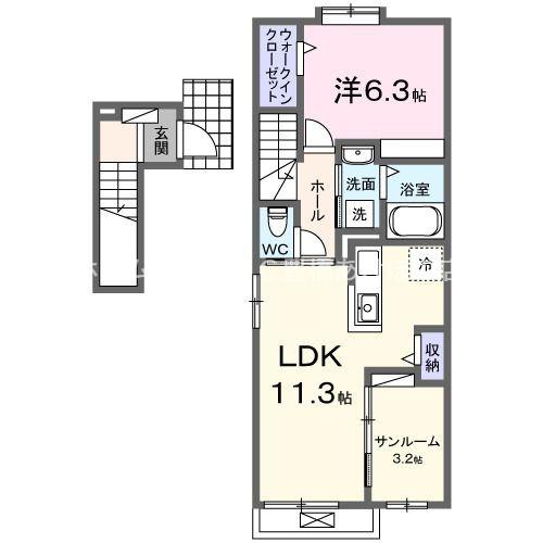 馬見塚町アパート(1LDK/2階)の間取り写真