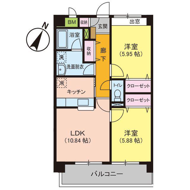 グルーリヤ大和II(2LDK/4階)の間取り写真