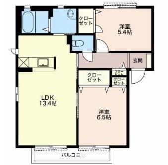 サンライズC(2LDK/1階)の間取り写真