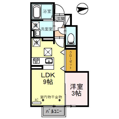 D-ROOM水落町(1LDK/1階)の間取り写真