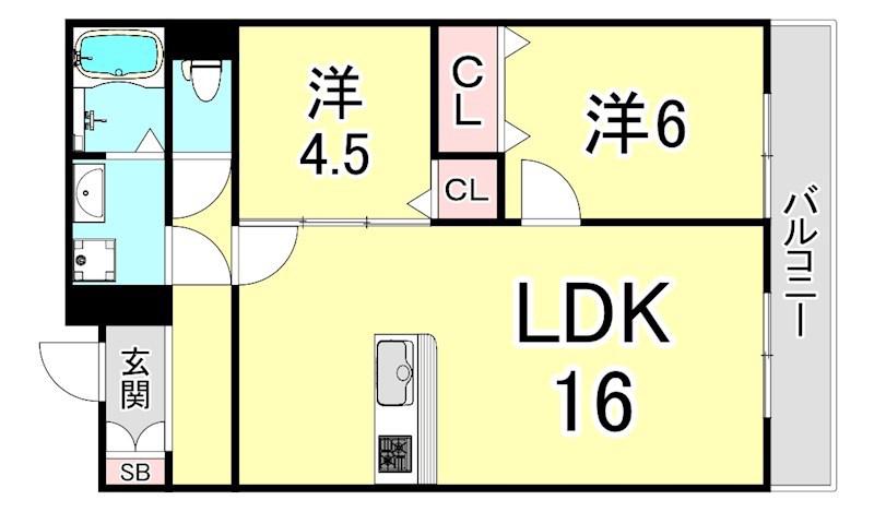ラナコート(2LDK/2階)の間取り写真