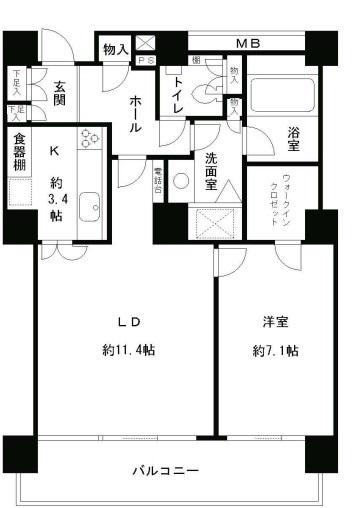 リバーポイントタワー(1LDK/14階)の間取り写真