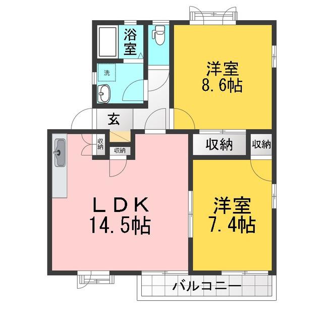 ラプラス稲田S棟(2LDK/2階)の間取り写真