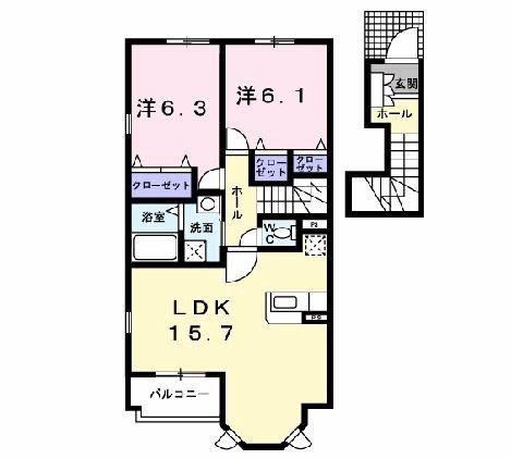 メゾン シャルマンB棟(2LDK/2階)の間取り写真