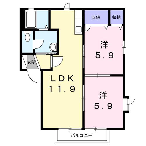 カンフォート・KA(2LDK/1階)の間取り写真