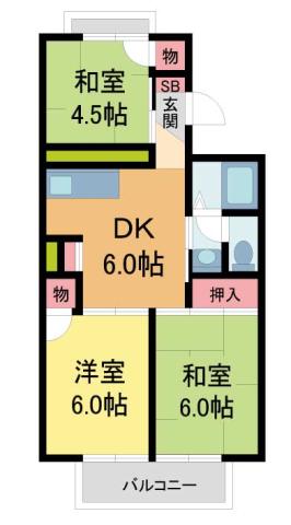 ハートランド逆瀬川(3DK/2階)の間取り写真