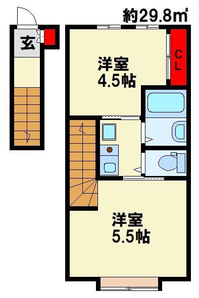 DEAR津田 B棟(2K/2階)の間取り写真