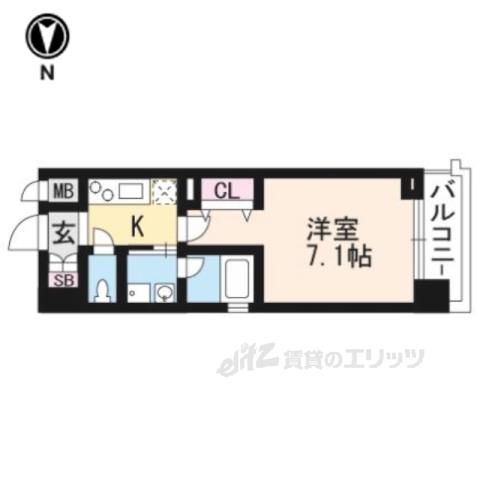 ベラジオ京都烏丸十条Ⅱ(1K/3階)の間取り写真