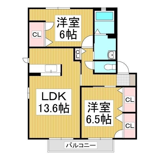 MASTTOWN松岡ⅢN棟(2LDK/2階)の間取り写真