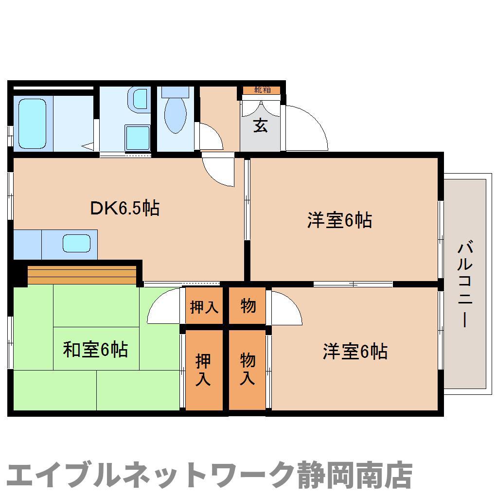 キャピタル8 B棟(3DK/1階)の間取り写真
