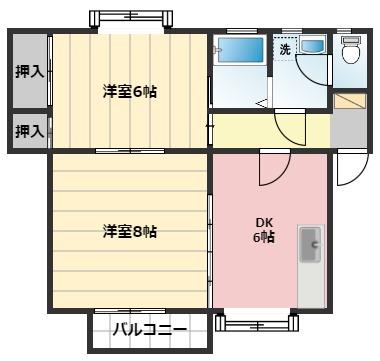 パイン・トゥリーI(2DK/2階)の間取り写真
