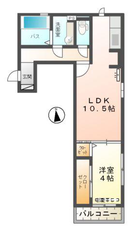 アンベル新山口II(1LDK/2階)の間取り写真