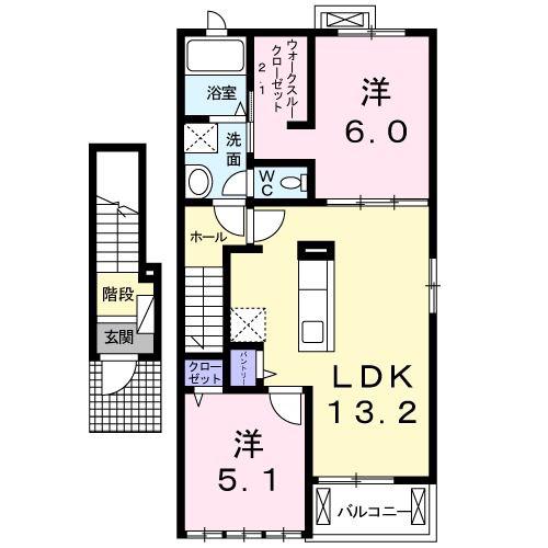 アクシアハラノマエ I(2LDK/2階)の間取り写真