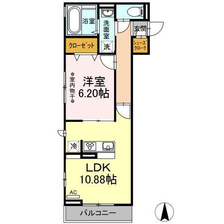 SIXTOWN(1LDK/2階)の間取り写真