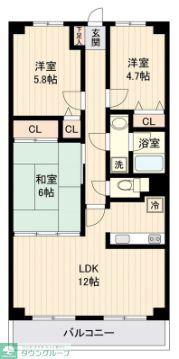 パルティール茂呂(3LDK/3階)の間取り写真
