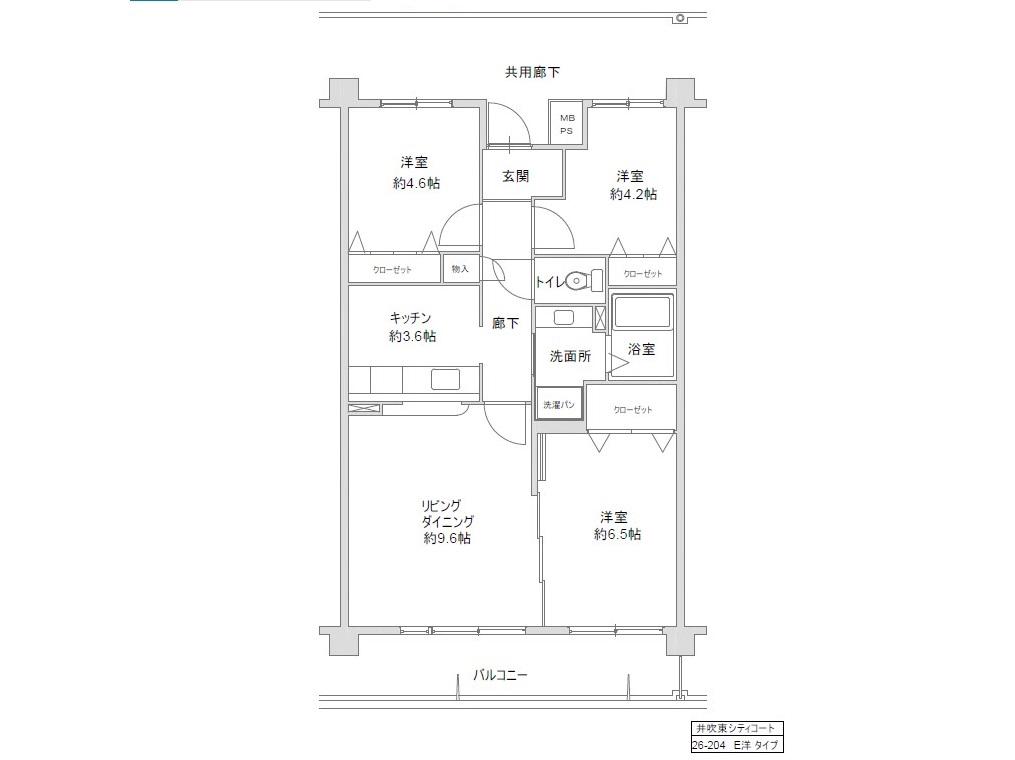 井吹東シティコート 23号棟Eタイプ(3LDK/1階)の間取り写真