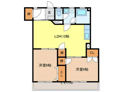 三宝ビル(2LDK/1階)の間取り写真