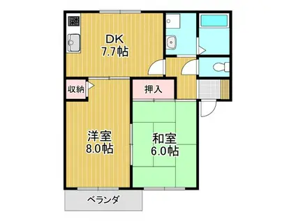 聖ソレアードA棟(2DK/2階)の間取り写真