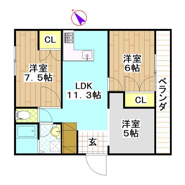 CASA DEL SOLE(2LDK/2階)の間取り写真