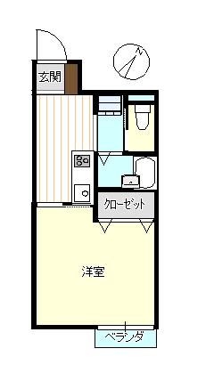 KSMIGITA B棟(1K/1階)の間取り写真