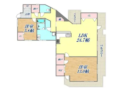 芦屋ニューコーポⅠ番館(2LDK/8階)の間取り写真