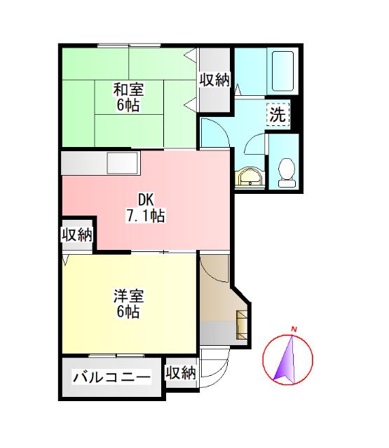 パークヒルズA(2DK/1階)の間取り写真