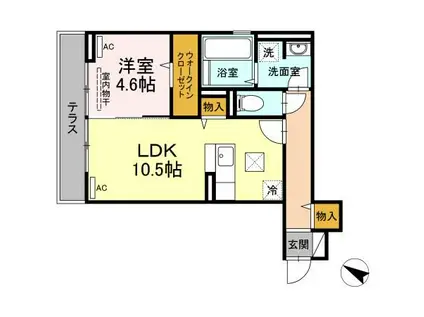 ＪＲ山陽本線 倉敷駅 徒歩8分 3階建 築3年(1LDK/1階)の間取り写真