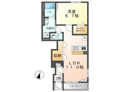 アリウス 佐野市高萩(1LDK/1階)の間取り写真