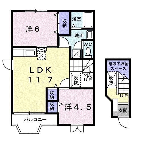 シャン・ド・フルール(2LDK/2階)の間取り写真