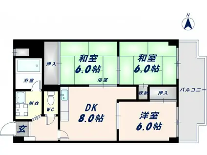 ボラードマンション(3DK/1階)の間取り写真