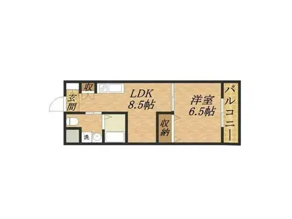 ユートピア三田(1LDK/2階)の間取り写真
