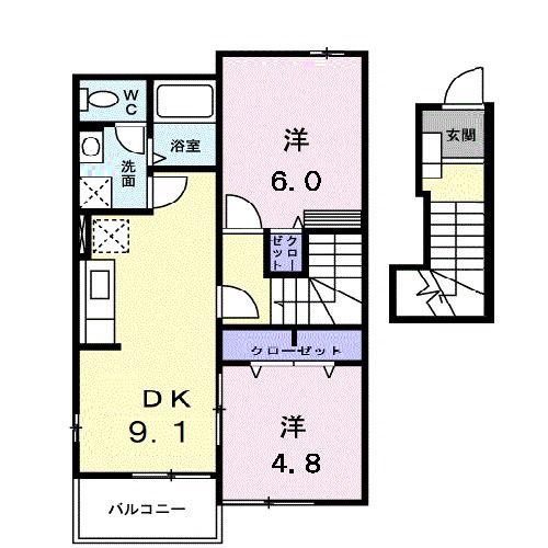 ラフィネA(2DK/2階)の間取り写真