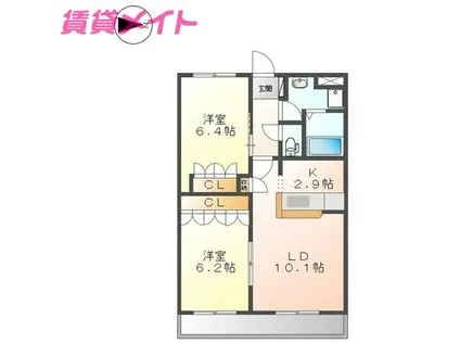 フェニックス(2LDK/2階)の間取り写真